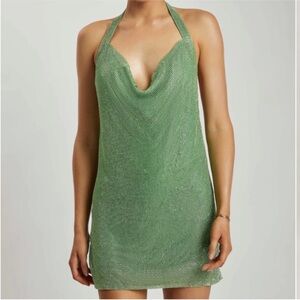 MESHKI Meilani Rhinestone Dress Green